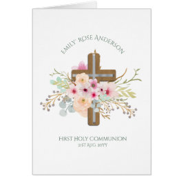Cartão Cruz Floral Personalizada da Santa Comunhão