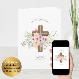 Cartão Cruz Floral Personalizada de Casamento ou Aniversá