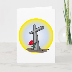 Cartão Cruz Religiosa de Enterro com Rosa Vermelha