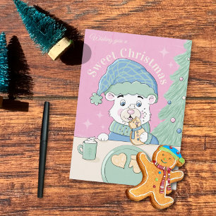 Cartão Cubo de Urso Polar de Aquarela com Biscoito de Nat