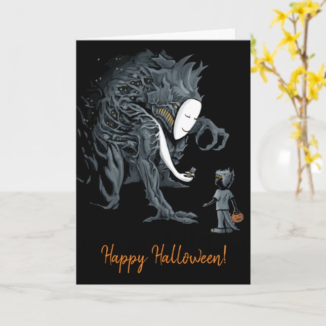 Cartão Cuidado com o truque no Halloween (Flor Amarela)