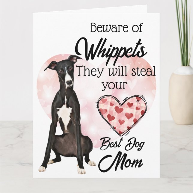 Cartão Cuidado com os Whippets...Melhor Mãe de Cachorro d (Frente)