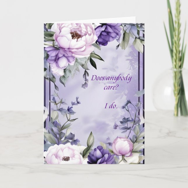 Cartão Cuidados com Flores Roxas Claras (Frente)