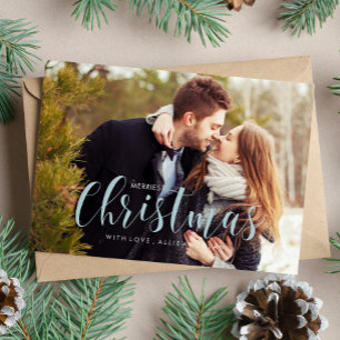 Cartão Cumprimento azul da foto dos pinhos do inverno