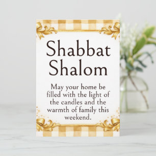 Cartão Cumprimento de Shabbat Shalom, Xadrez Marrom Branc