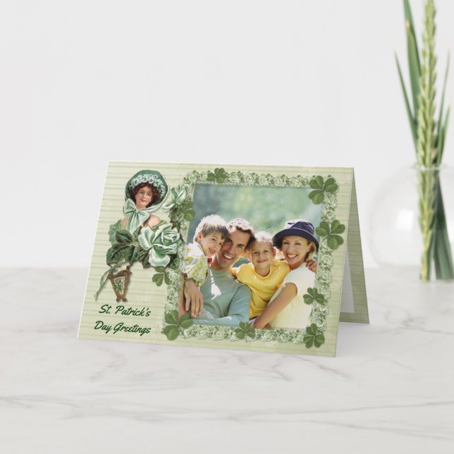 Cartão Cumprimentos cor-de-rosa da foto do irlandês (Frente)