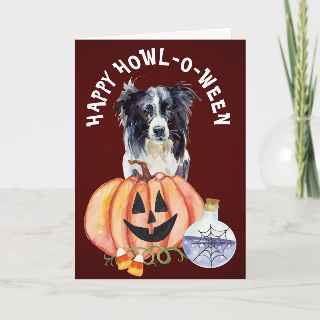 Cartão Cumprimentos de Howl-o-Ween do Border Collie (Frente)