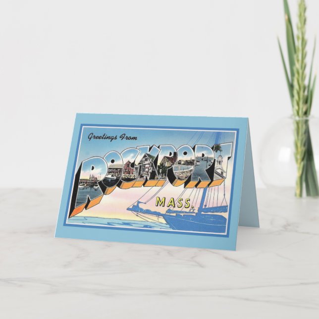 Cartão Cumprimentos do vintage de Rockport Massachusetts (Frente)