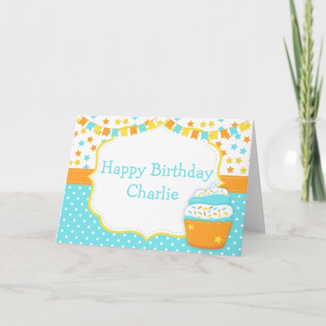 Cartão Cupcake and Sprinkles Birthday Party  (Frente)