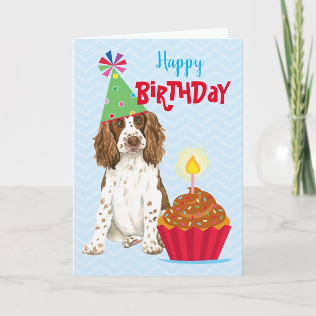 Cartão Cupcake Birthday English Springer Spaniel (Frente)