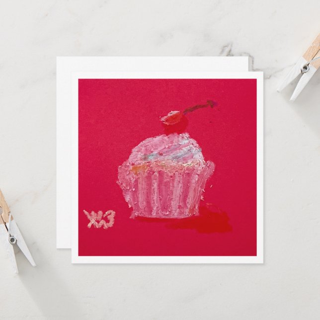 Cartão Cupcake com cobertura de morango (Frente/Verso In Situ)