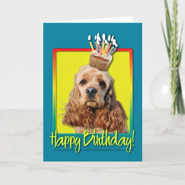 Cartão Cupcake de aniversário - Cocker Spaniel (Frente)