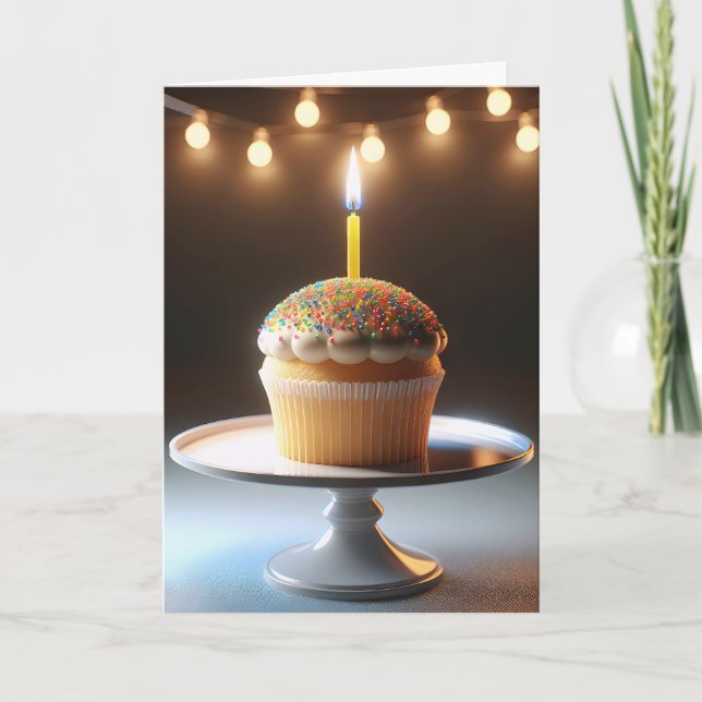 Cartão Cupcake De Aniversário Com Vela (Frente)