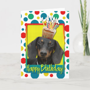 Cartão Cupcake de aniversário - Dachshund - Winston