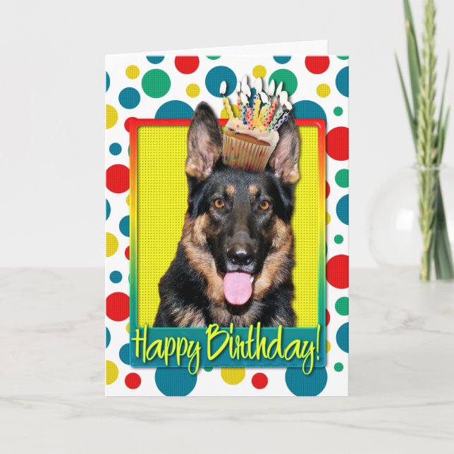 Cartão Cupcake de aniversário - German shepherd - Kuno (Frente)