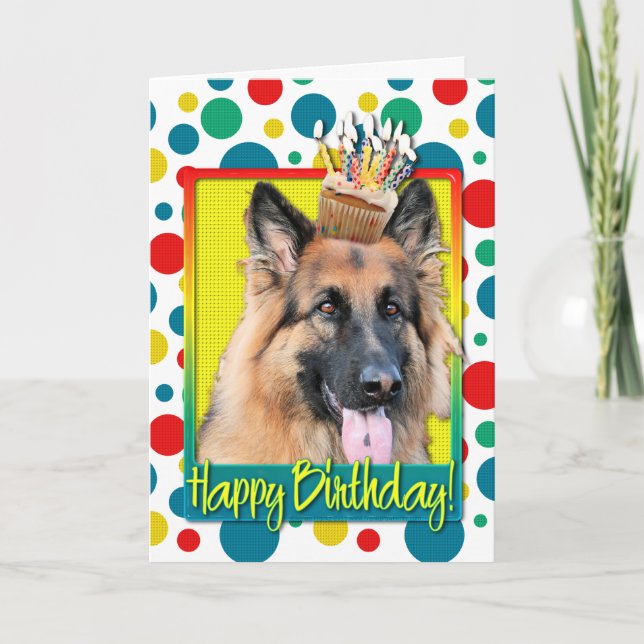 Cartão Cupcake de aniversário - German shepherd - Oportun (Frente)