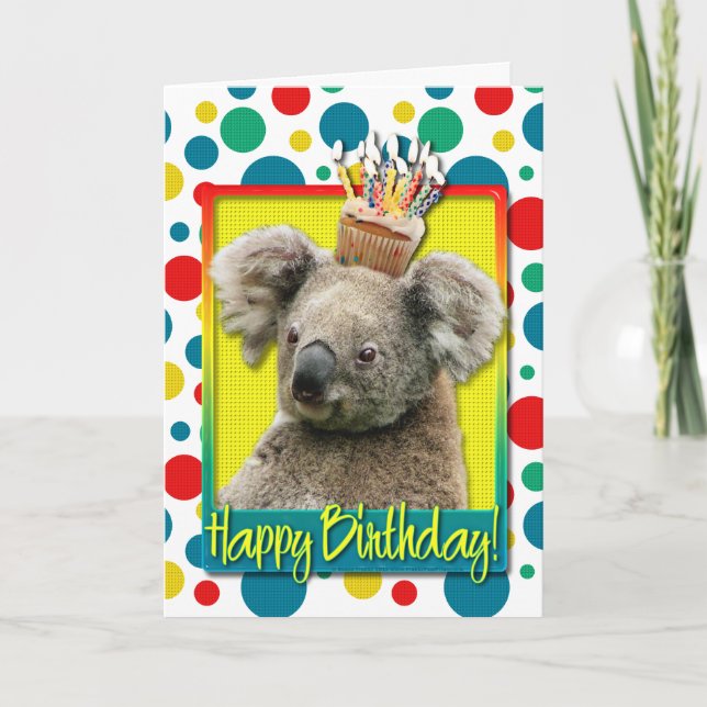 Cartão Cupcake de aniversário - Koala (Frente)