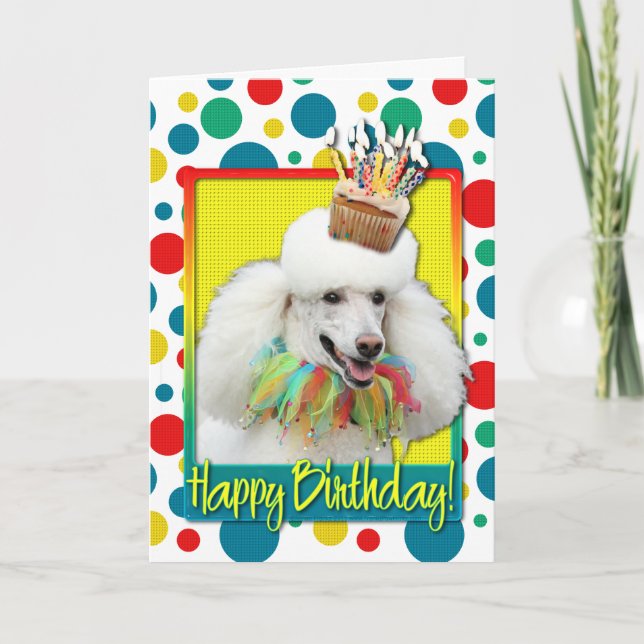 Cartão Cupcake de aniversário - Poodle - Branco (Frente)