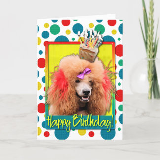 Cartão Cupcake de aniversário - Poodle - Vermelho