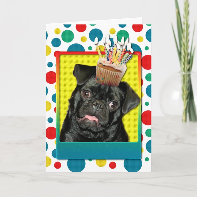 Cartão Cupcake de aniversário - Pug - Ruffy (Frente)