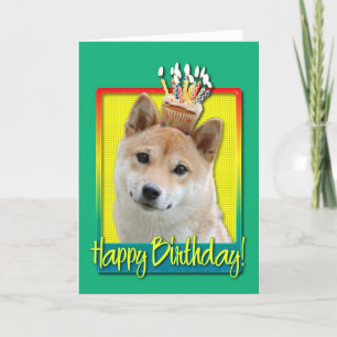 Cartão Cupcake de aniversário - Shiba Inu