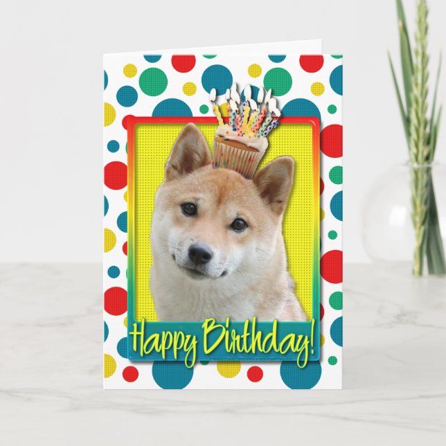 Cartão Cupcake de aniversário - Shiba Inu (Frente)