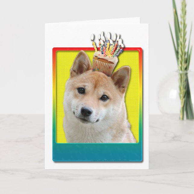 Cartão Cupcake de aniversário - Shiba Inu (Frente)