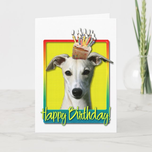 Cartão Cupcake de aniversário - Whippet (Frente)