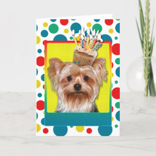 Cartão Cupcake de aniversário - Yorkshire Terrier