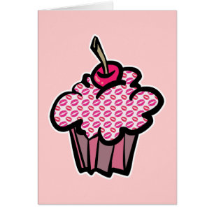 Cartão cupcake de beijos de batom