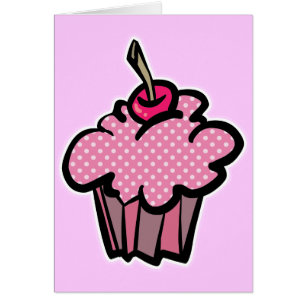 Cartão cupcake de bolinhas rosa