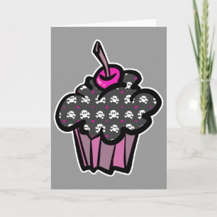 Cartão cupcake de caveira gótica ossos cruzados