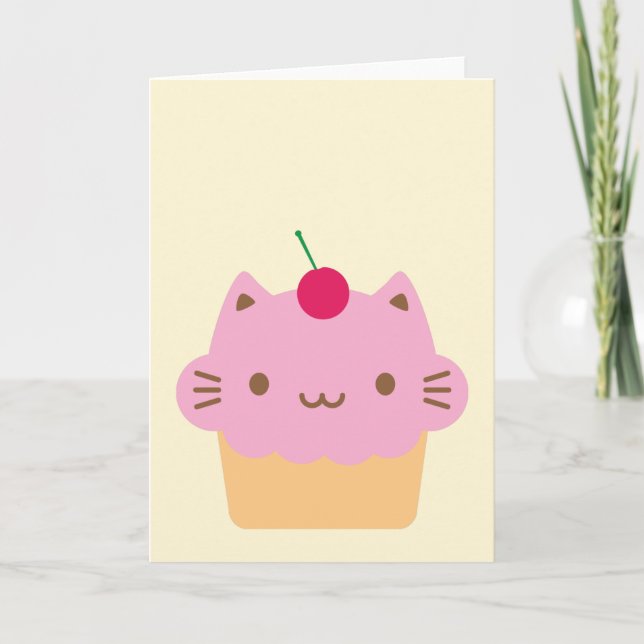 Cartão Cupcake de Gato Bonito (Frente)