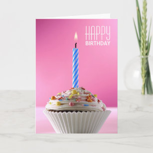 Cartão Cupcake de gelo decorado para o aniversário