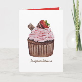 Cartão Cupcake De Morango Cujo Cama É Em Aquarela