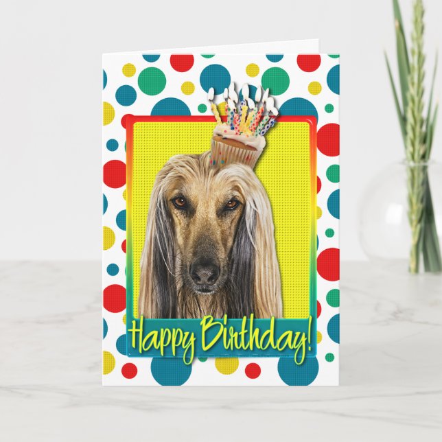 Cartão Cupcake do aniversário - afegão (Frente)