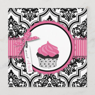 Cartão Cupcake e Damask Impressão de Aniversário