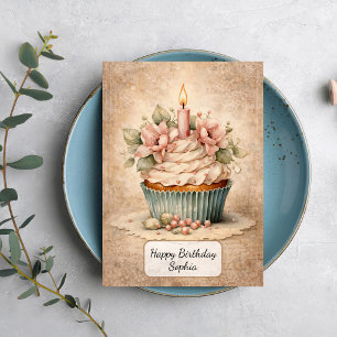 Cartão Cupcake Floral Vintage