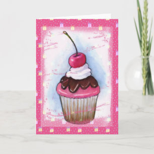 Cartão Cupcake in Pastel on Pink Background