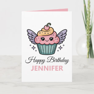 Cartão Cupcake Kawaii Aniversário Saudação