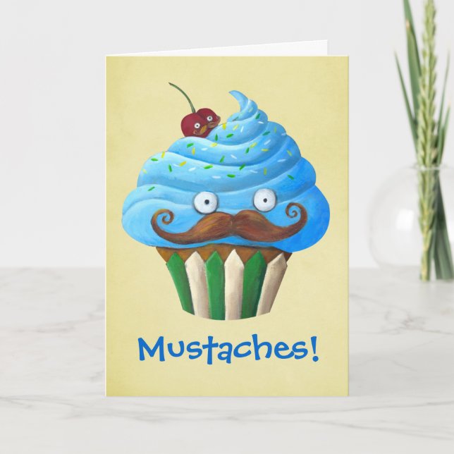 Cartão Cupcake Mustached doce (Frente)