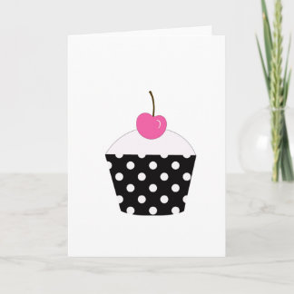 Cartão Cupcake Preto e Branco com Cereja Rosa