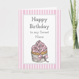 Cartão Cupcake rosa e prata Feliz Aniversário, sobrinh
