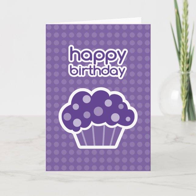 Cartão cupcake roxo de feliz aniversário (Frente)