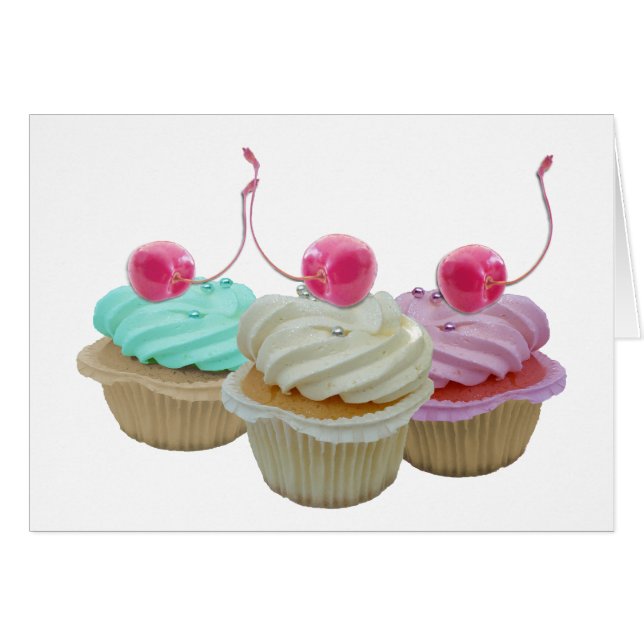 Cartão Cupcakes da cereja (Frente Horizontal)