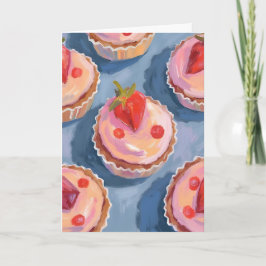 Cartão Cupcakes de Morango | Aquarela de Frutas Comemorat