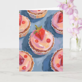 Cartão Cupcakes de Morango | Aquarela de Frutas Comemorat