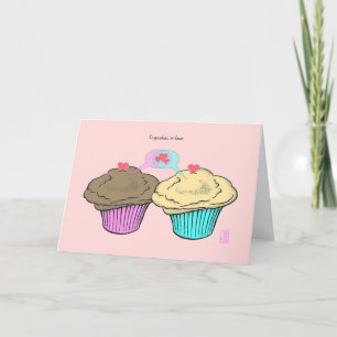 Cartão Cupcakes no Amor Namorados ChocoCustardPinkBlue