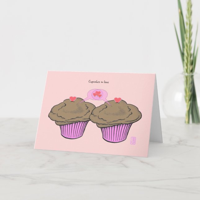 Cartão Cupcakes no Amor Namorados ChocoPinkChoco (Frente)