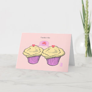 Cartão Cupcakes no Love CustardCustardPinkPink Namorados